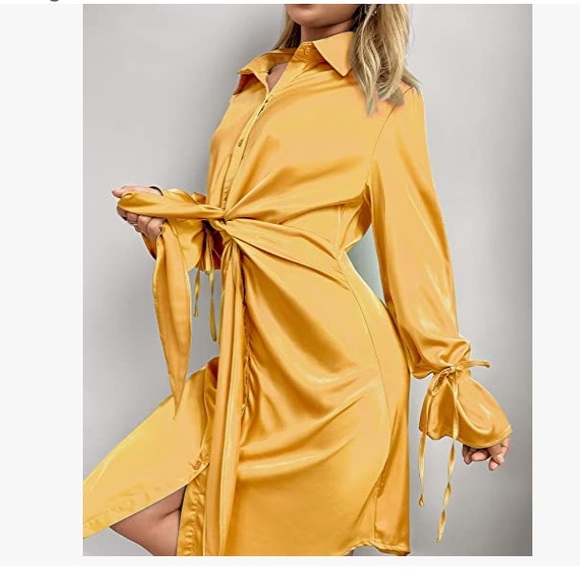 Mini Satin Shift Dress Button Down Shirt Dress Outfit  ( brand new in package ) - Picture 3 of 6